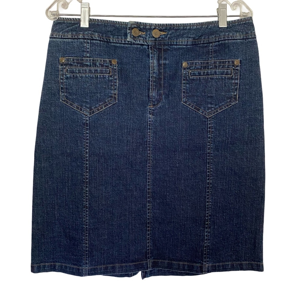 Tribal Dark Denim Jean Skirt . Mid Length. Sz 10